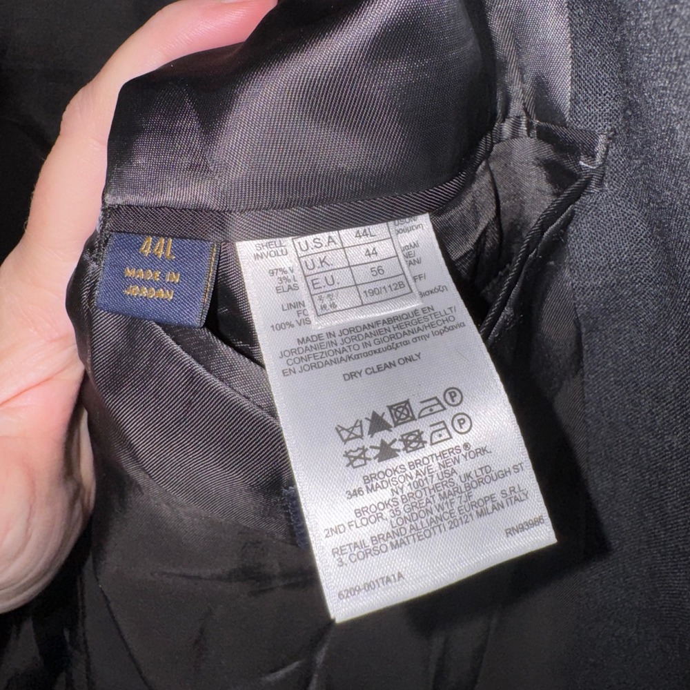 Brooks Brothers 346 Mens 44L Charcoal Grey Stretch Wool 3 Button Blazer Jacket - Picture 8 of 14